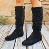 High Stack Boots Autumn New Pointed Toe Side Zipper Soft Sole Non-Slip Wear-Resistant Pleated Low Heel Shoes