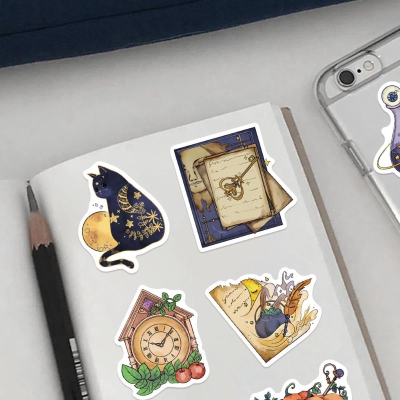 50 Unique Waterproof Witch Theme Stickers Watercolor Gothic Art Decals For Journaling Laptop Guitar Luggage Customization