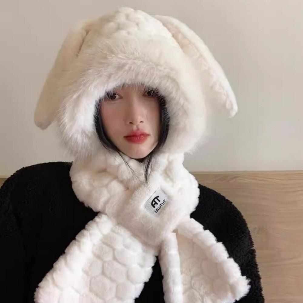 Winter Hooded Hat Scarf Set Thicken Lei Feng Hat Cute Fluffy Bomber Hats For Cold Weather