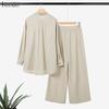 ZANZEA Women Long Sleeve Blouse and Pants Casual Two Piece Suit Sets