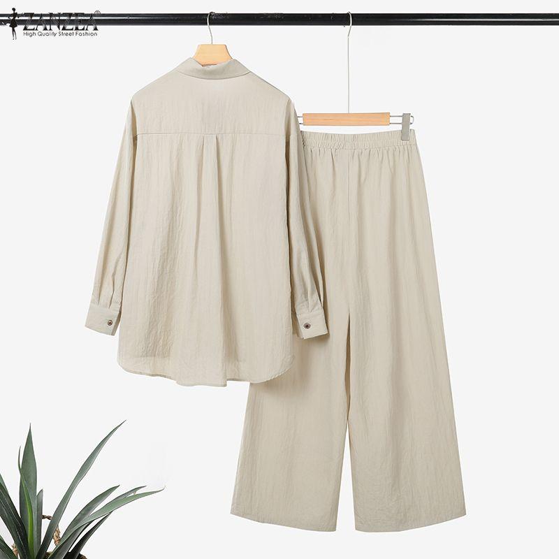 ZANZEA Women Long Sleeve Blouse and Pants Casual Two Piece Suit Sets