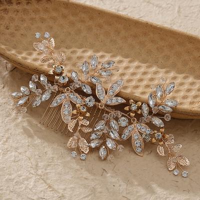 New Chinese Style Antique Alloy Hair Accessories Bridal Hair Comb Wedding Hair Headdress High-end Golden Handmade Rhinestone Comb