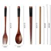 6pc/set Wooden Tableware Set Portable Cutlery Sets with Useful Spoon Fork Chopsticks Travel Gift Dinnerware Suit with Cloth Bag