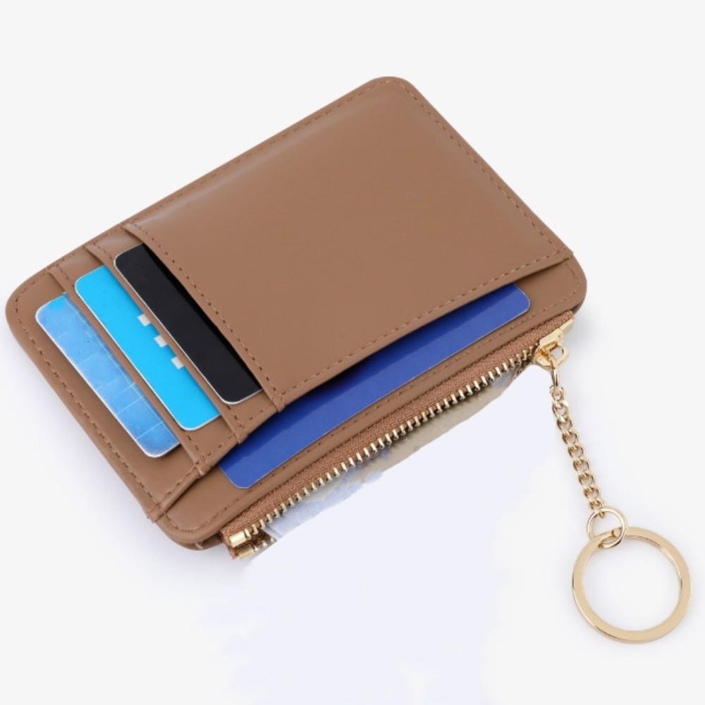 Simple With Keychain Hanging Card Bag PU Leather Thin Pocket Coin Purse Multifunction Waterproof Multi-card Wallet Gifts