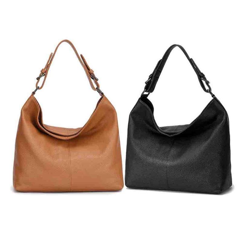 Large Capacity Homeless Bag Folded Shoulder Bag Soft Cowhide Handheld Commuter Bag Hobo Bag