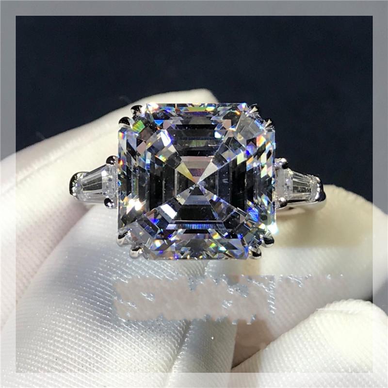 Handmade Lovers Promise Ring Silver Color Asscher Cut 12mm Aaaaa Sona Cz Wedding Band Rings For Women Men Fashion Jewelry