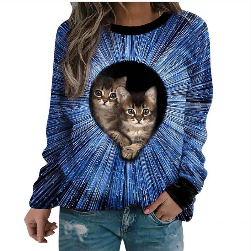 Hoodie Cute Cat 3D Printed Pullovers & Long Sleeves Women's Clothing