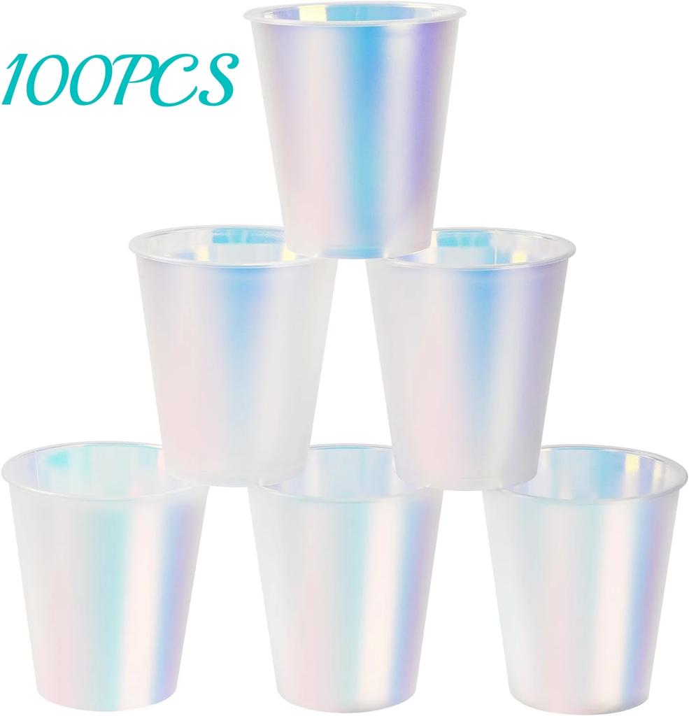25-100Pcs Disposable Plastic Cup Shiny Party Cups Iridescent Party Drinking Cups for Wedding Birthday Bachelorette Supplies 12oz