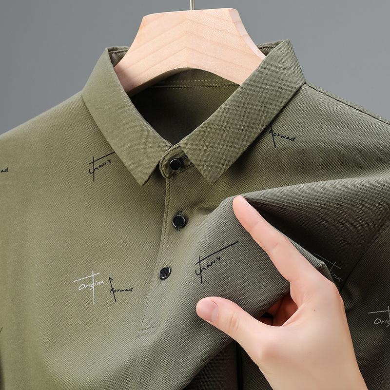 Mittelgroßes Herren-Poloshirt Langärmliges Business-Casual-Oberteil High-End Buchstaben-Print Revers T-Shirt