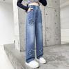2-12 Anni Primavera Autunno Bambine Jeans Decorazione Stella Pentagramma Pantaloni Lunghi in Denim per Bambini Abbigliamento da Esterno per Bambini Pantaloni Dritti