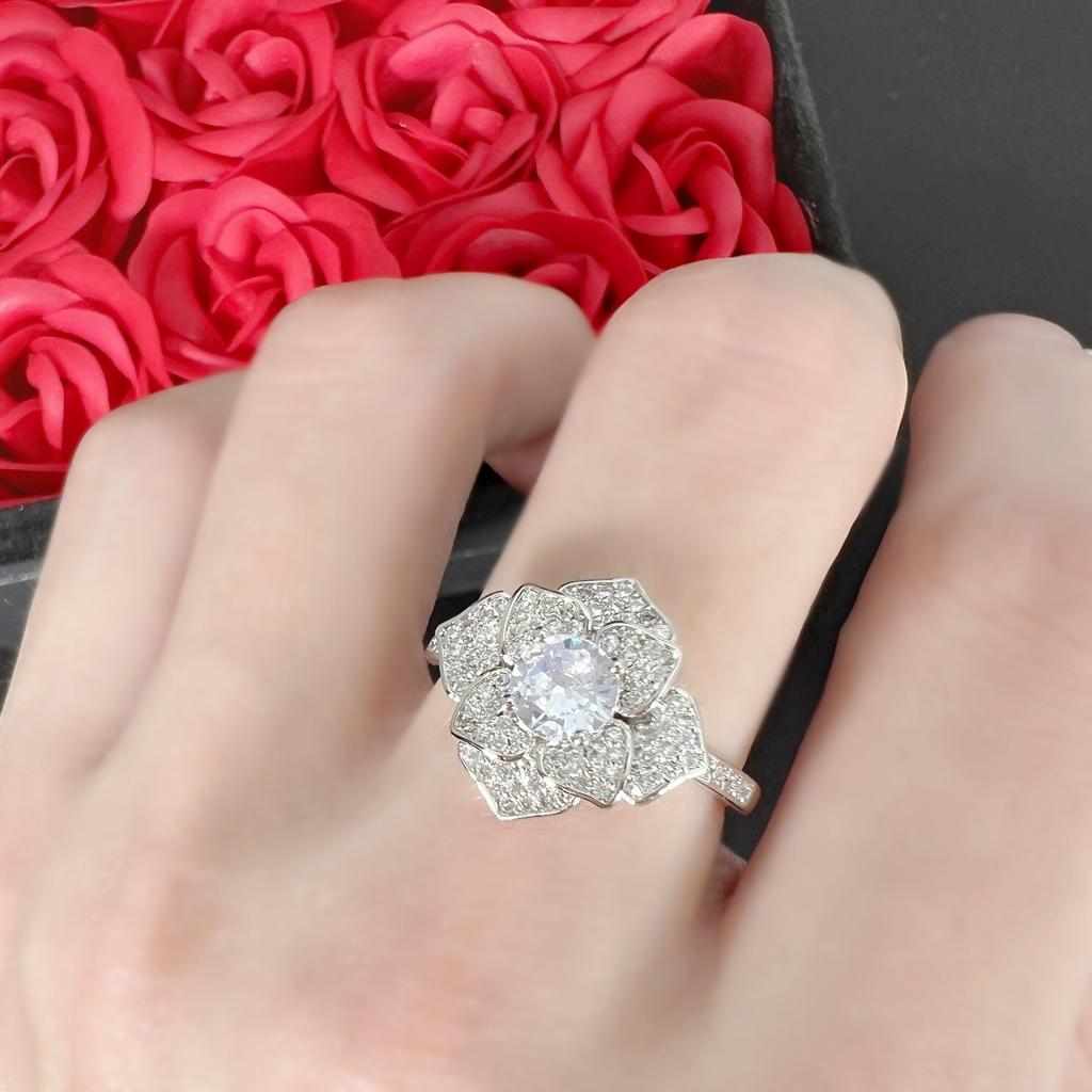 Velký prsten s květinou kamélie High-End Kytice květin Módní zásnubní prsten