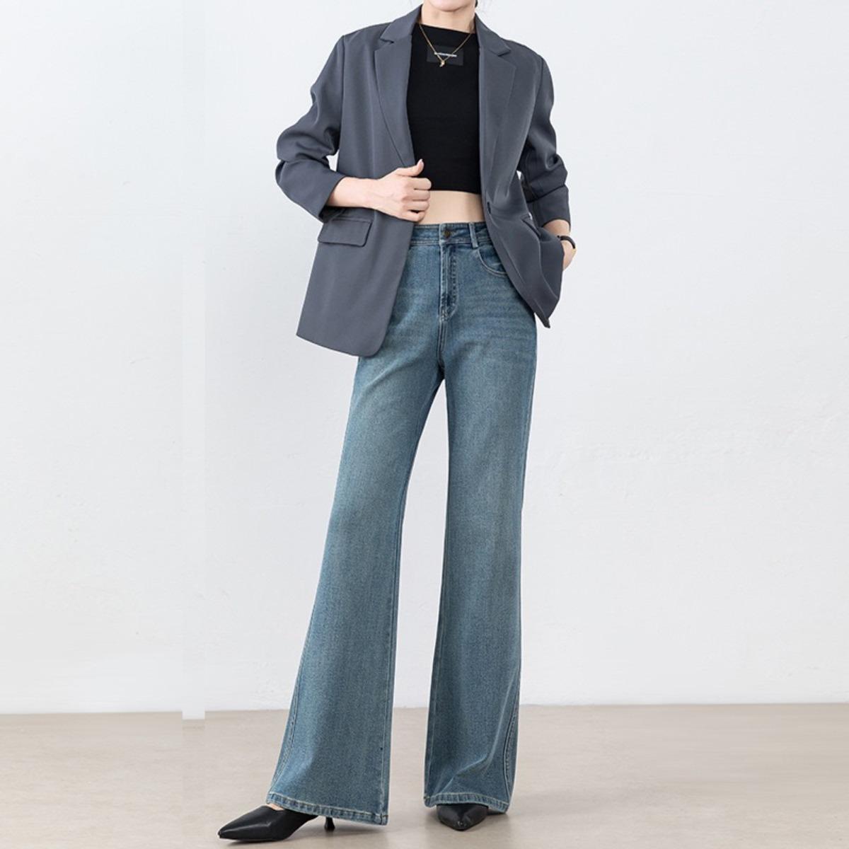 

Women Denim Jeans Autumn New Stretch High Waist Cotton Flares Pants XXXL синій