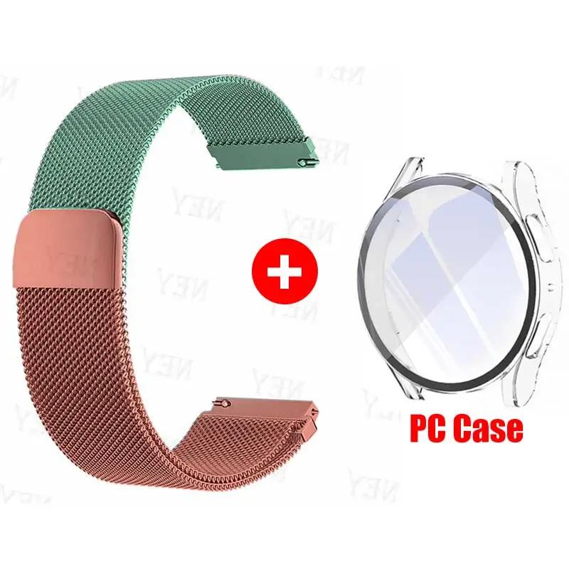 Glass Case+Strap for Samsung Galaxy Watch 7 6 5 4 40mm 44mm Milanese Loop 20MM Band PC Protector Cover Bumper Galaxy Watch 6 5 4