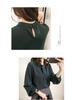 Women's Plus Size Autumn Lantern Sleeve Chiffon Shirt - Solid Color, Loose Fit, Long Sleeve, Korean Style