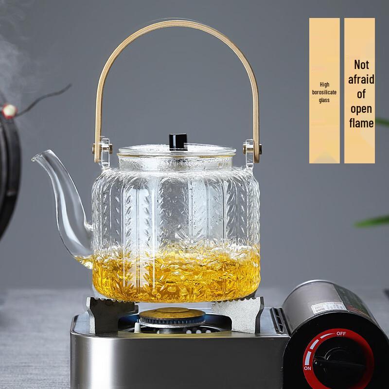 Wheat Ear Handle Dual-Use Glass Teapot