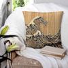 The Great Hokusai Wave In Bamboo Inlay Style Square Pillowcase Pillow Cover Cushion Zip Decorative  Throw Pillow for Home Sofa