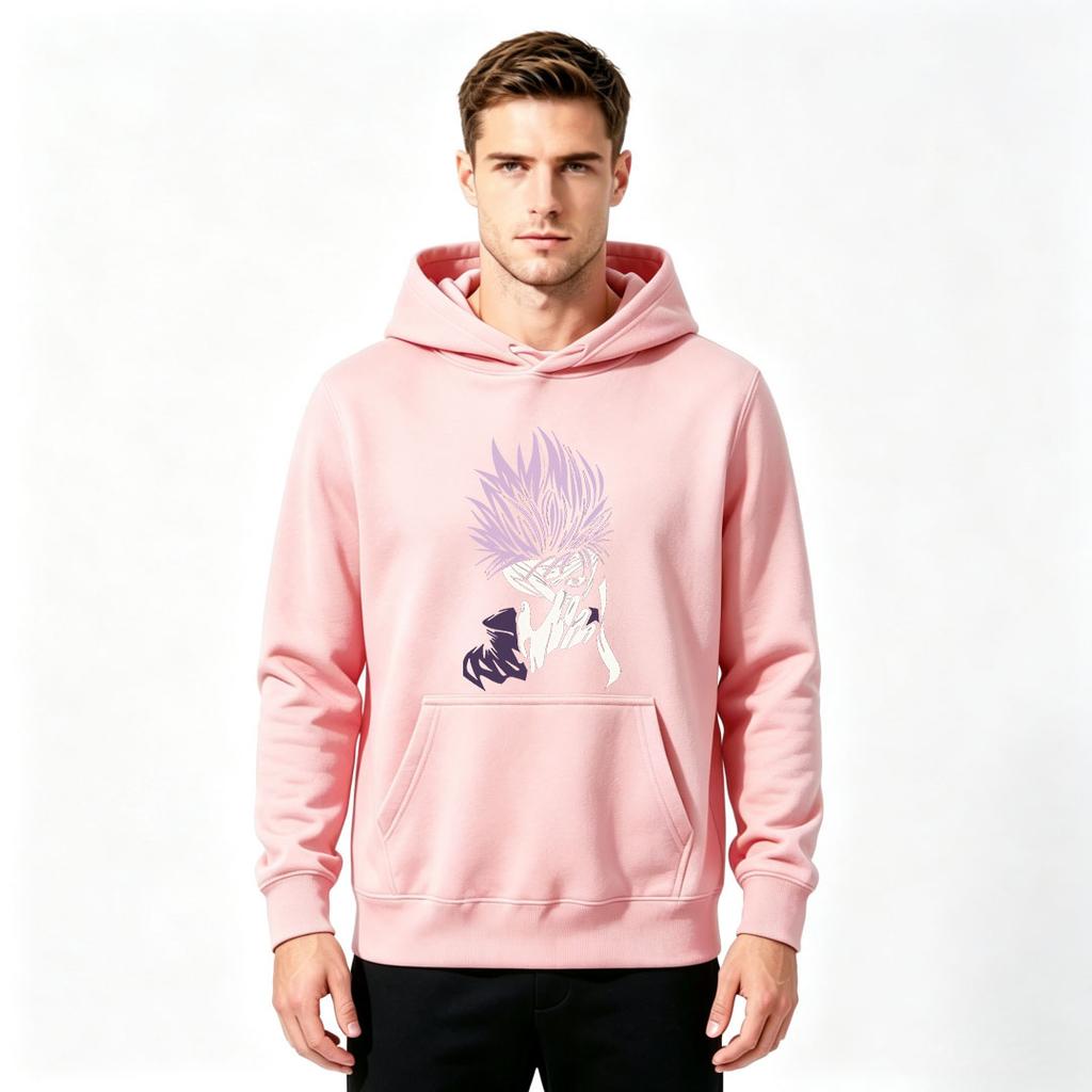 Men's Anime Character Print Pullover Hoodie Casual Long Sleeve Light Purple Graphic Sweatshirt