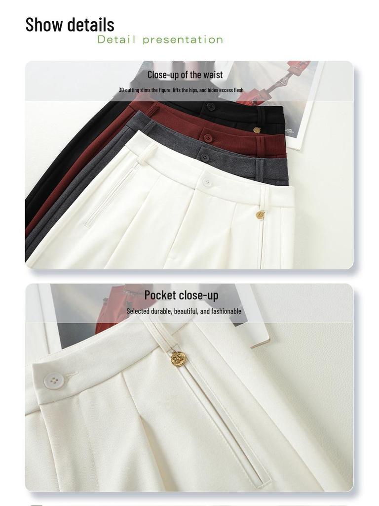 Gray Wide-Leg Wool Pants for Women - High-Waisted, Drapey, Straight-Leg Trousers, 2024 Spring/Autumn Collection