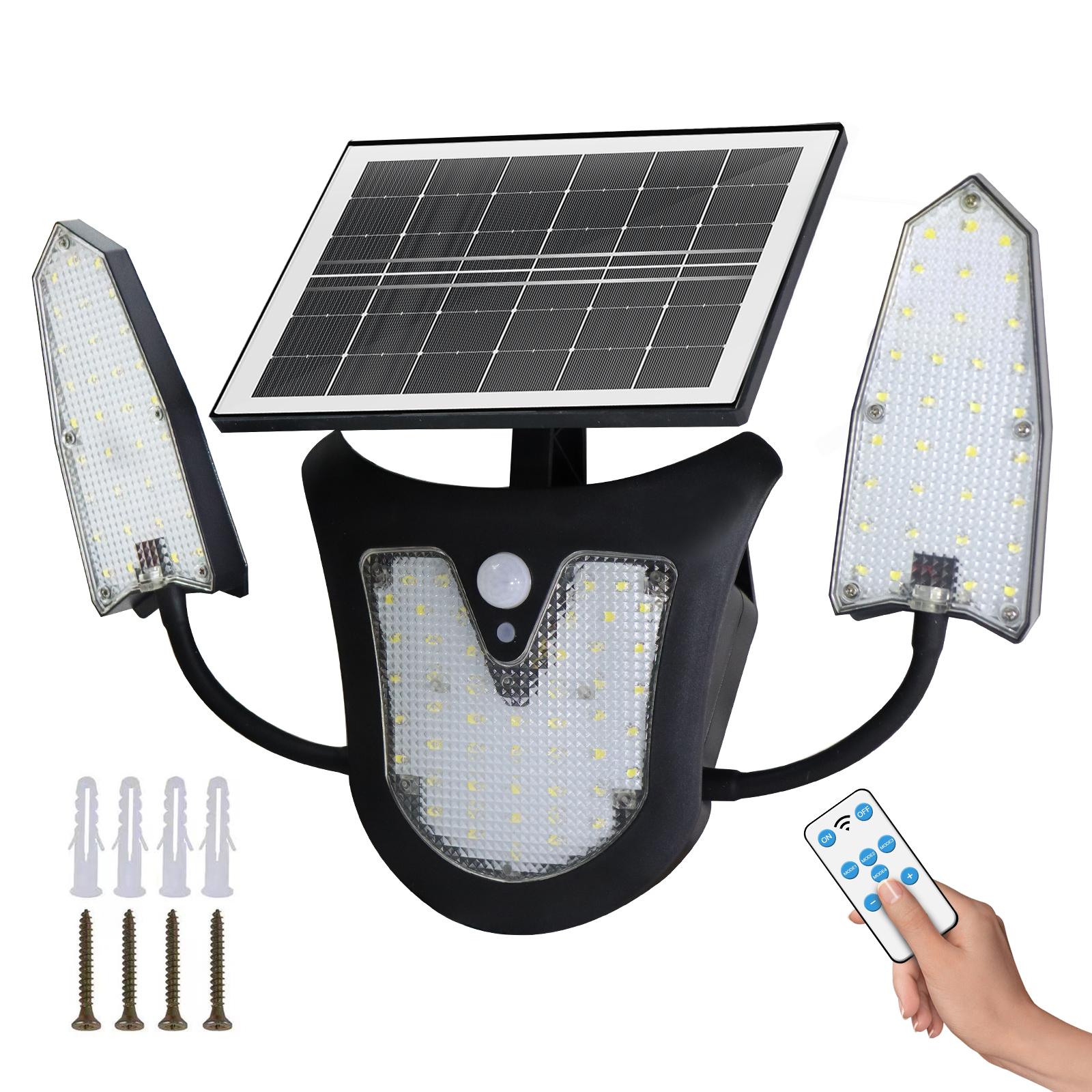 

Independent Solar Panel 3-Head LED Wall Lamp PIR Human Body Sensing Villa Garden Yard Light A