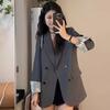 Loose Blazer with Lace Trim Double Breasted Casual Suit Jacket for Women