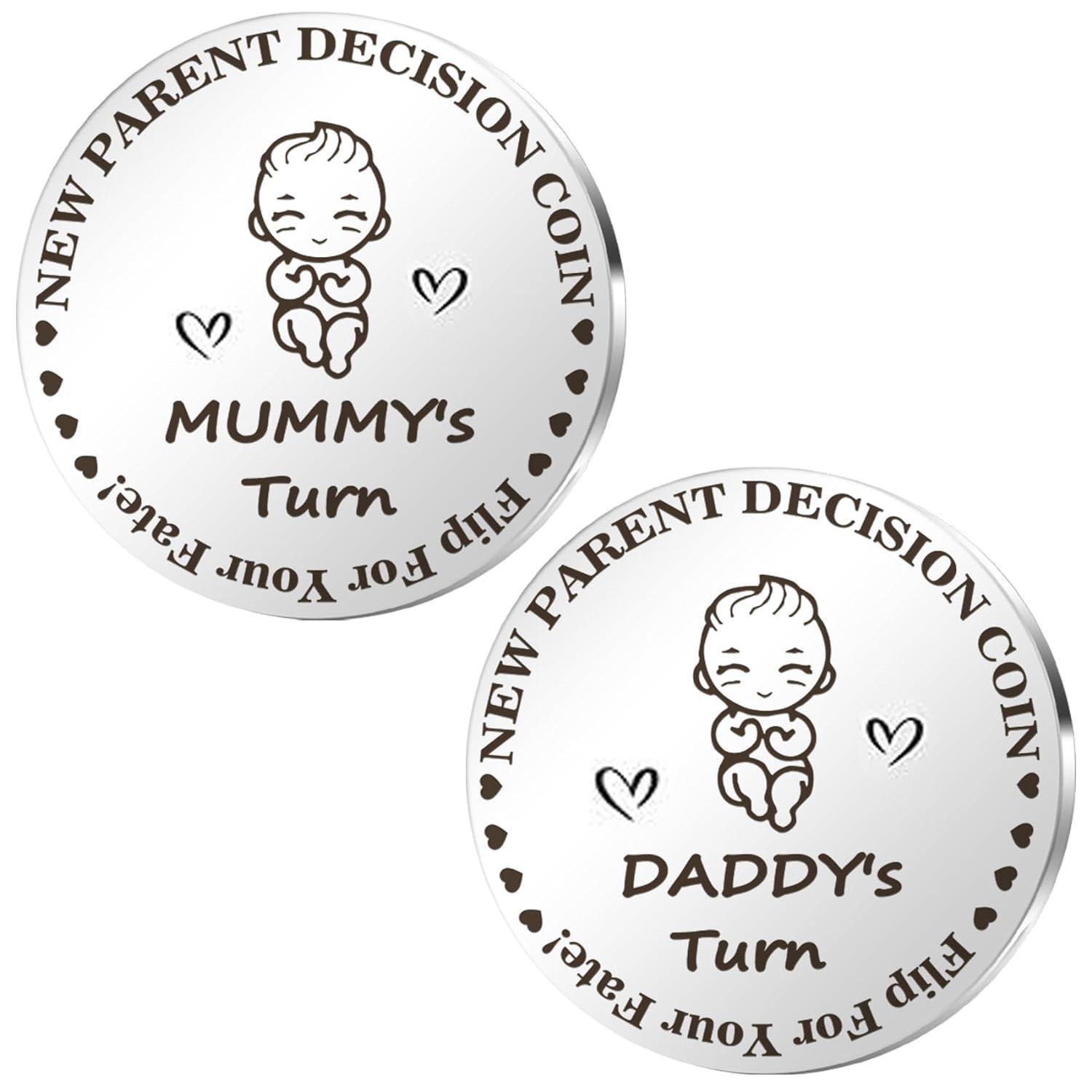 

Baby Mummys Daddys Fun Decision Coin New Mom Dad Stainless Steel Decision Stainless Steel Keychain for Backpack Bag Pendant 3*3CM