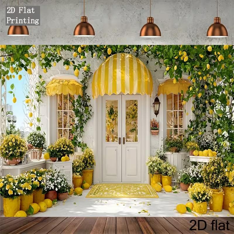 

Lemon Tree Porch Tapestry, Summer Garden Background Cloth, Kitchen Wall Decor 47.2x31.5inch/120*80cm