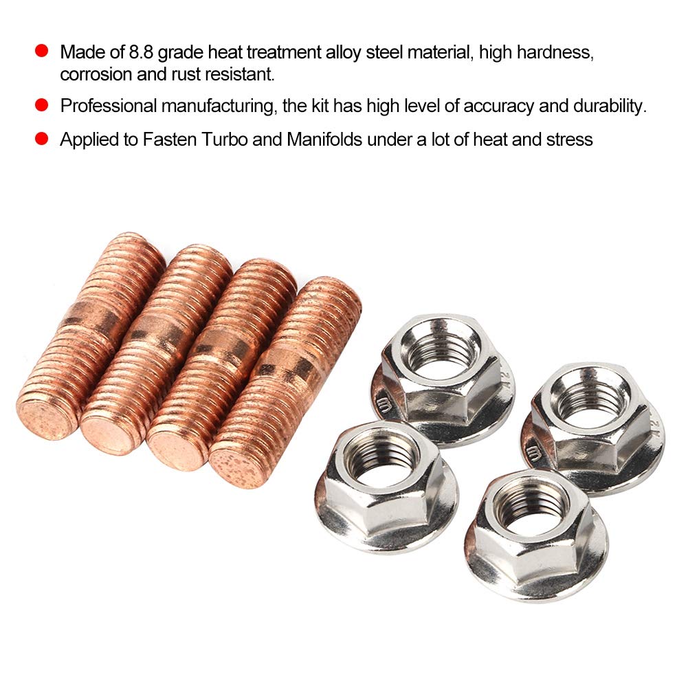 Header Stud Kit, M10x1.50 Thread T3 T4 T6 High Strength Turbo Stud Kit Flange Nuts