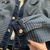 Jachete din Denim cu Gât Rotund și Nasturi Unul Peste Altul pentru Femei Primăvară Albastru Alb Tweed Denim Paltoane Design cu Nasturi Îmbrăcăminte Exterioară Casual