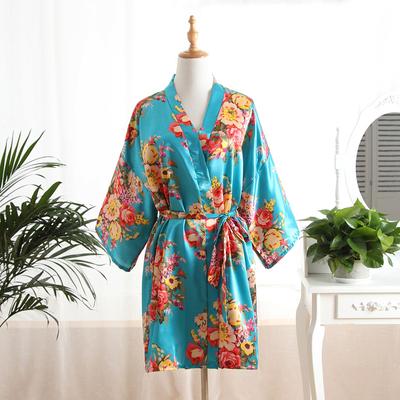 Bequeme Homewear für Erwachsene, Satin, Pfingstrose, offene Robe, Muttertagsnachthemd, Nachthemd, Bademantel, Pfauen-Kimono, modisch, elegant, elegant