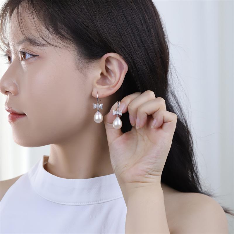 

Серьги-капли с натуральным пресноводным жемчугом и бантом, легкие роскошные серьги из стерлингового серебра S925, серьги премиум-класса