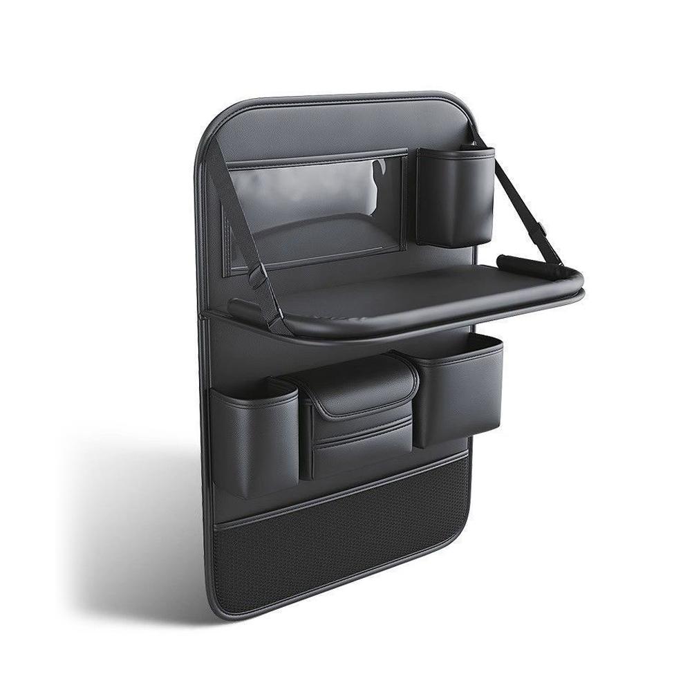 Car Seat Back Organizer 6-Pocket Storage Bag with Foldable Table Tray PU Leather Car Seat Back Protector Auto Seat Accessories