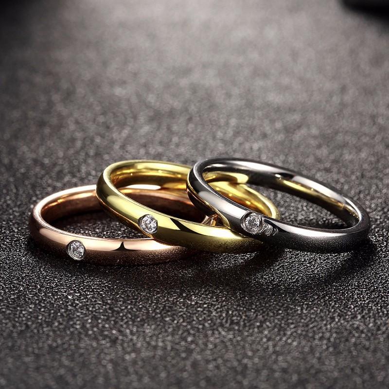 Eenvoudige Enkele Zirkonia 316L Roestvrij Staal Trouwringen Voor Vrouwen Gouden Kleur Kristal Titanium Verlovingsvingerringen Vrouwelijke Cadeaus