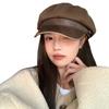 Leather Brim Old Beret Autumn and Winter Maillard Painter New Retro Octagonal Hat Newsboy Hat Shows Small Face
