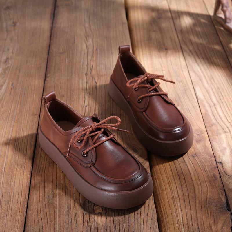 

Первый слой лоферов из коровьей кожи для женской весенней коллекции 2025 года, новые туфли на плоской подошве с шнурками, туфли с низким верхом, маленькие кожаные туфли в ретро-стиле для 40 коричневый