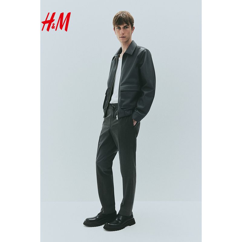 

HM Men s Casual Pants 2025 Summer New Arrival Fashion Jogging Silm Outing Work Clothing Woven Pants 1253400 Dark gray 180/106(XL)