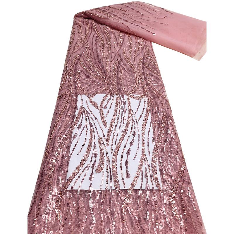 African Sequins Bead Tube Lace Fabric High Quality French Tulle Yarn Embroidery Nigerian Lace Fabric Sewing Wedding Dress