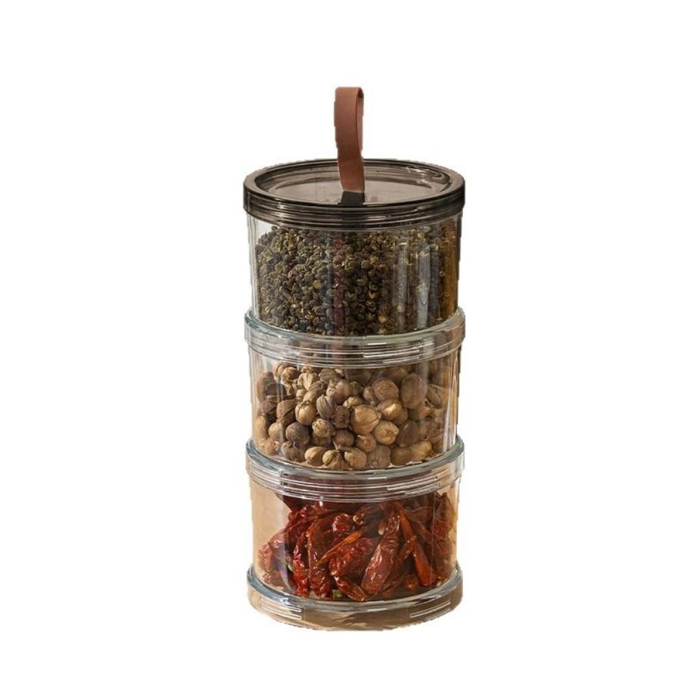 Portable Plastic Spice Storage Box Round Transparent Airtight Jar Stackable Multi-Layer Food Container Coffee Beans