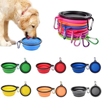 Katlanabilir Evcil Hayvan Silikon Köpek Mama Su Kabı Açık Hava Seyahat Taşınabilir Köpekler Mama Kabı Karabina ile Yavru Mama Kabı Köpek Aksesuarları