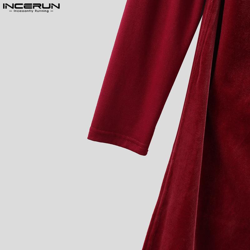INCERUN Autumn Men High Neck Long Sleeve Fake Two-piece Velvet Casual Tops Pullovers