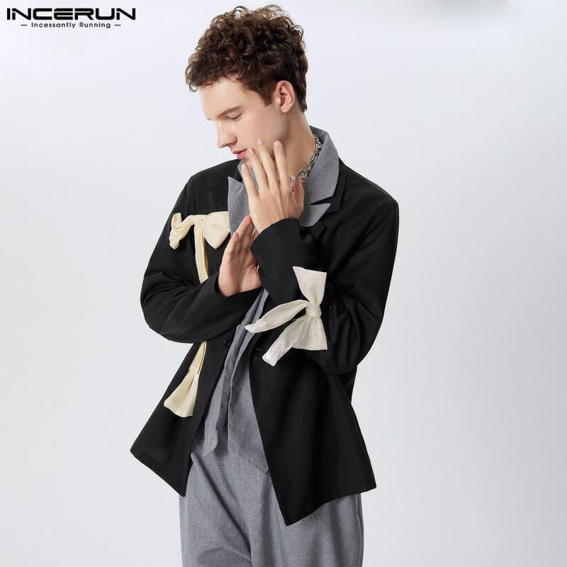 INCERUN Men Notched Lapel Long Sleeve One Button Blazer Casual Bow Knot Suit Coats