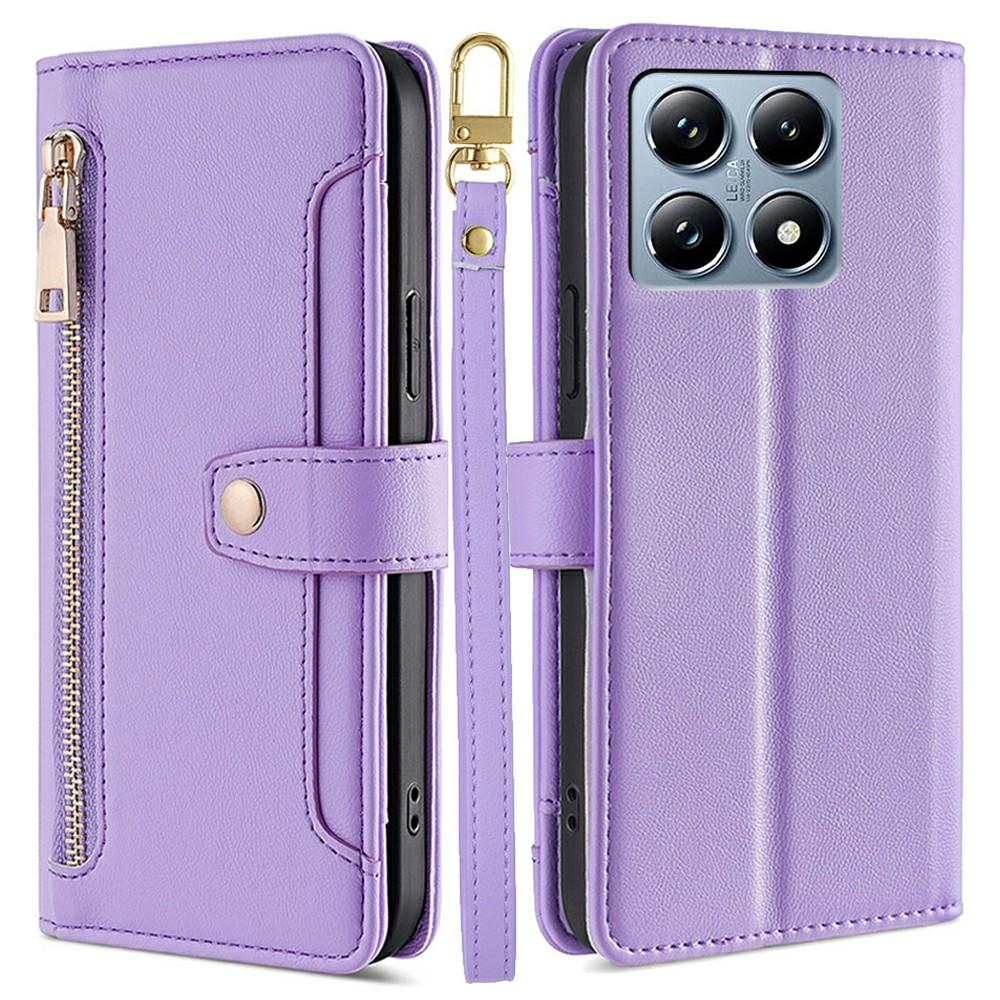 For Xiaomi 14T Pro Leather Case Zipper Pocket Wallet Phone Cover with 2 Straps
