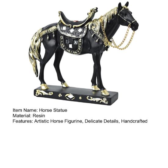 Retro Horse Statue Desktop Artistic Horse Figurine with Base Golden Painted Resin Horse Sculpture