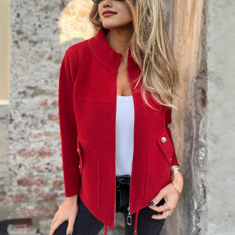 

Autumn Winter New Women s Casual Wool Lapel Tether Fake Pocket Blazer S красный
