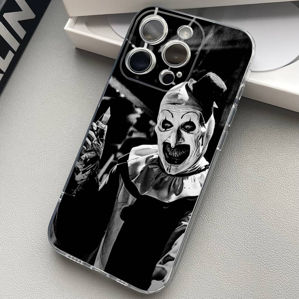 The-Clowns-horrors-T-Terrifier Transparent Back Phone Case For iPhone 17 16 15 13 12 11 14 Pro Max Mini Plus Silicone Bumper
