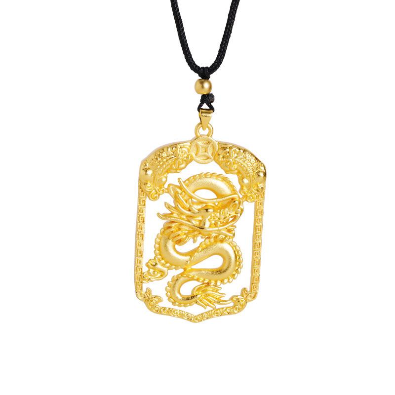Panlong Square Brand Auspicious Pattern Copper Coin Versatile Jewelry Necklace Pendant