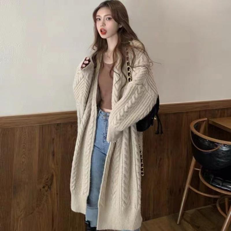 Womens Cardigan Long Sleeve Cable Knit Sweater Open Front Loose Outwear Drop Shoulder Maxi Sweater