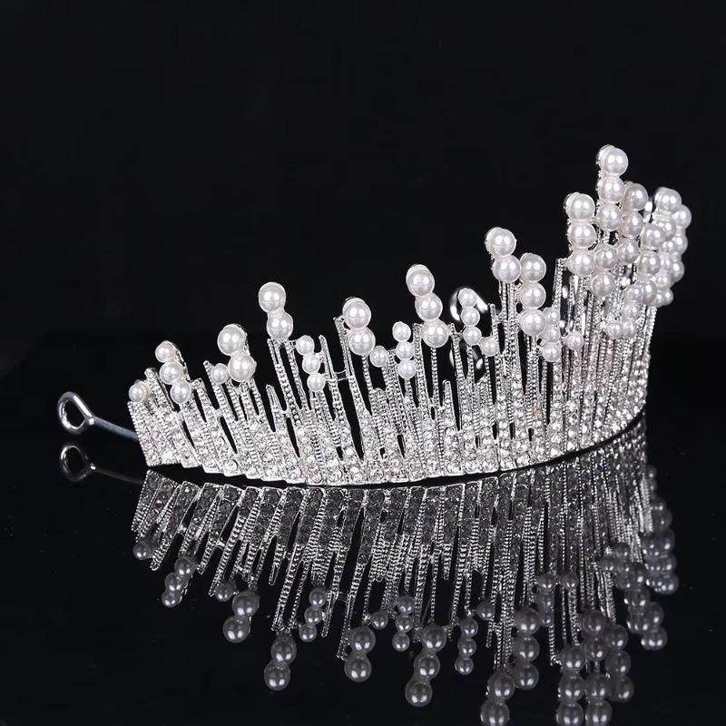 Hot Selling European Baroque Bridal Alloy Diamond Pearl Crown Headdress Crown Phoenix Crown Hair Accessory Rhinestone Highlight