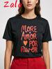 More Amor Por Favor Aufdruck Damen T-Shirt Lässig Kurzarm Rundhals T-Shirt Harajuku mit Herz Harajuku Damenbekleidung