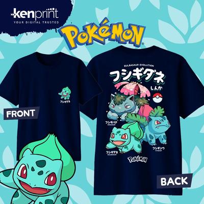 T-shirt en Coton Dessin Animé Pokémon Bulbizarre Été Mode Hommes et Femmes Décontracté Manches Courtes Streetwear Unisexe