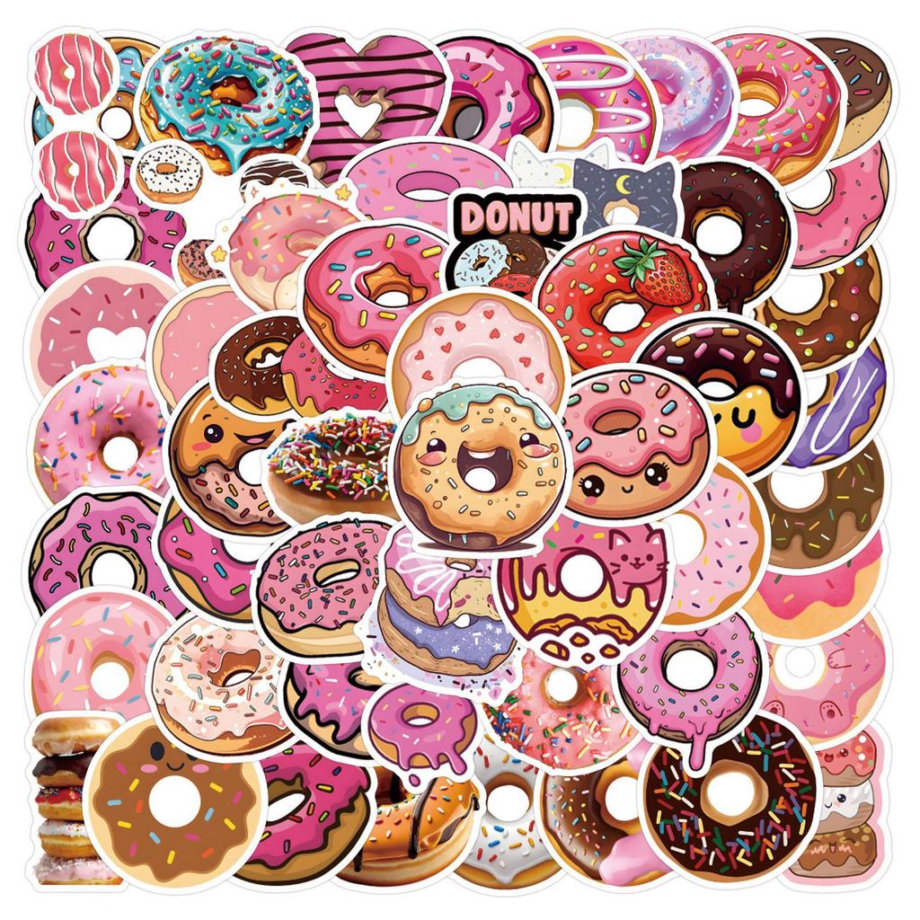 55-Piece Donut Cartoon Graffiti Stickers - Waterproof & Fun for Decoration